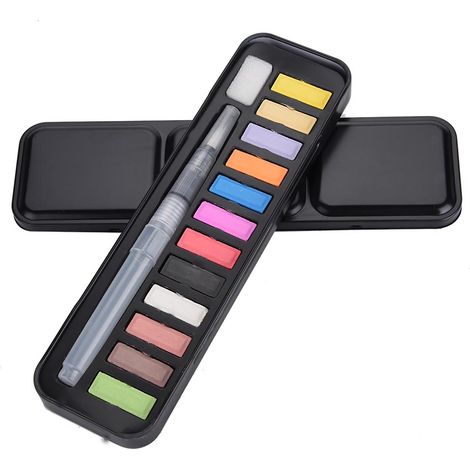 Peinture aquarelle solide 12 couleurs, pigments solubles, kit de dessin avec pinceau, ensemble artistique portable. (1/5)