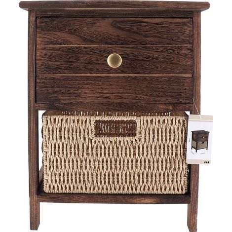 Kleines möbelstück paulownia mdf 1 schublade goldknopf und 1 korb papier - naturbraun - Tendance