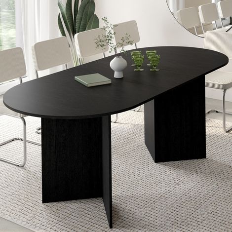 MARTHE mesa de comedor oval extensible 6-10 personas madera negra 160-200 cm (1/5)