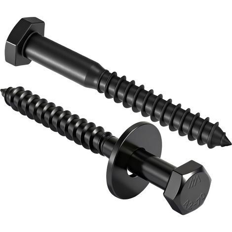 Lot de 25 vis à bois hexagonales M6 x 75 avec rondelles, en acier inoxydable A2 V2A, vis à tête hexagonale pour bois, vis noires, vis à clé, pour la construction de terrasses, le montage de (1/5)
