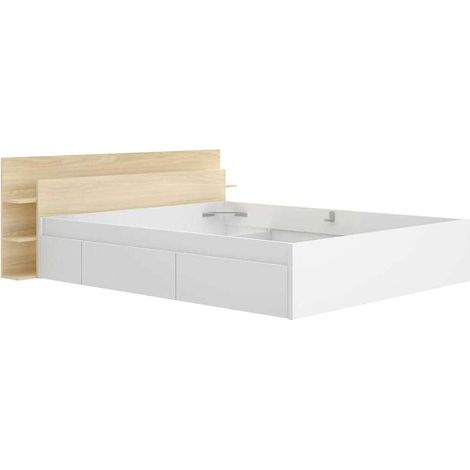 Cabecero matrimonio + cama 4 cajones Teresa en roble claro-blanco, 71cm(alto) 181.2cm(ancho) 215.6cm(largo)