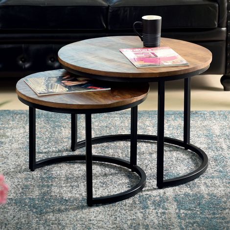 Lot de 2 tables gigognes rondes en bois exotique marron - LALAURY