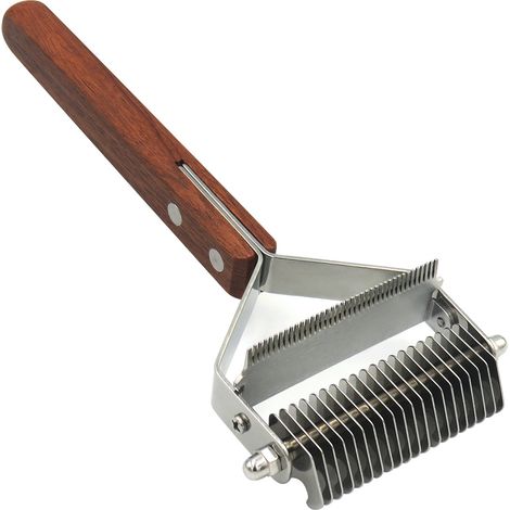 Peigne à nœuds pour chien avec manche en bois, peigne double usage en acier inoxydable, peigne décolorant pour animaux, nettoyage des animaux (1/4)
