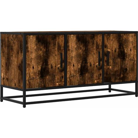 Mueble TV multimedia estantería para televisión buffet para televisión comedor salón dormitorio roble ahumado 100 x 35 x 50 cm madera contrachapada y metal marrón 020027272
