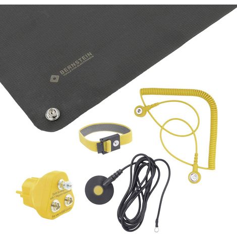 BERNSTEIN 9-354-A ESD KIT DE MISE À LA TERRE 5 PIÈCES AVEC TAPIS ESD 50 X 40 CM, BRACELET ESD, CÂBLE DE TERRE ET BLOC DE MISE À