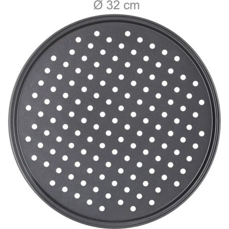 Pizza pan, set of 1, round, perforated, non-stick, tarte flambée, steel, mold, ∅ 32 cm, anthracite
