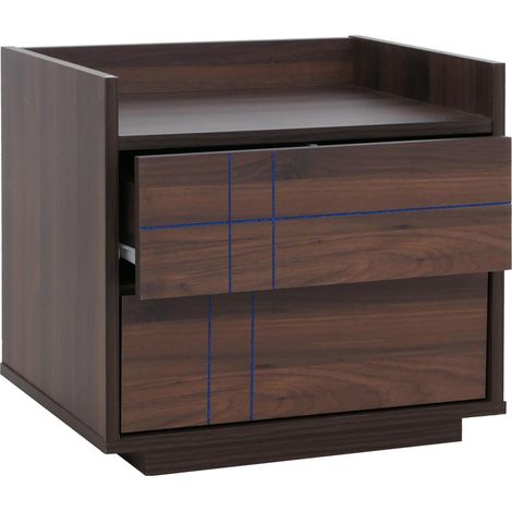 Table de chevet HWC-P44, commode de chevet, 2 tiroirs, MDF, 43 x 48 x 41 cm - aspect noyer