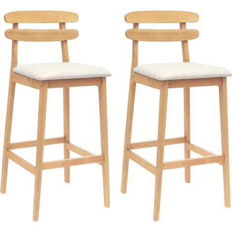 Barhocker 2 stk. Natur und Beige Massivgummi Holz und Stoff vidaXL (1/5)
