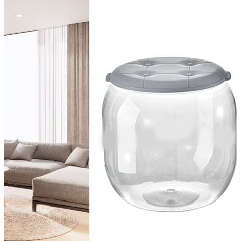 Tabouret de rangement pour jouets, multifonctionnel, innovant, rond et transparent, gris, idéal pour le salon ou l'entrée. (1/5)