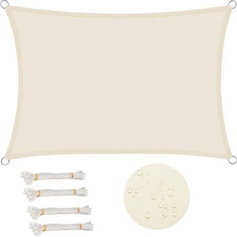 Voile d'ombrage rectangulaire 3x4 m Imperméable Anti 93% UV résistant à l'eau Protection Contre Le Vent Polyester avec Protection UV pour Jardin terrasse Camping Crème (1/4)