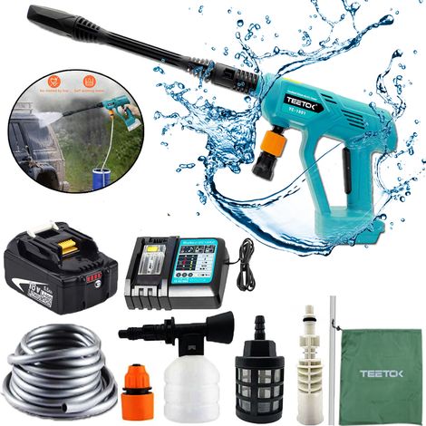 Akku-Wasserpistole, 18V bürstenloser Hochdruckreiniger, mit 5M Wasserschlauch, für Autowäsche, Gartenwäsche (1 x 5,5Ah Akku und 1x DC18RC Ladegerät),Kompatibel mit Makita-Akku