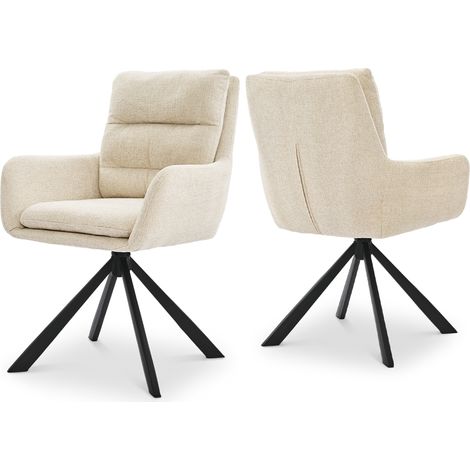 Bon Furni Chaises 360° Pivotantes Chenille Blanc crème, Lot de 2