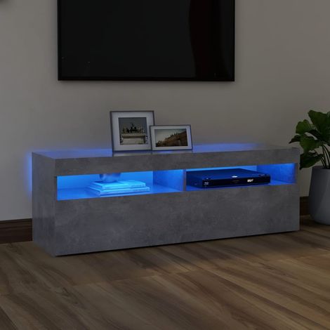 Meuble TV - Armoire de salon Banc TV avec lumières LED gris béton 120x35x40 cm -FR88655 (1/5)