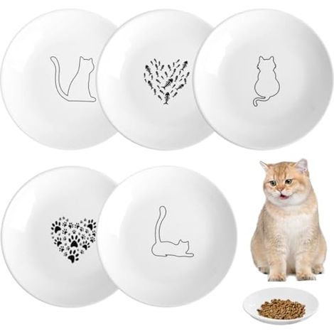 Lot de 5 gamelles plates en céramique pour chat - 15 x 2,5 cm - Gamelles plates pour chat (1/5)
