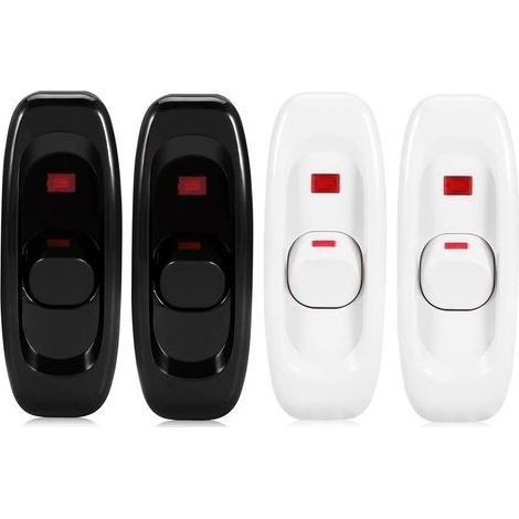 4-pack Interrupteur à tirette, interrupteur en ligne pour câble, lampe de bureau, usage extérieur, noir et blanc (1/5)