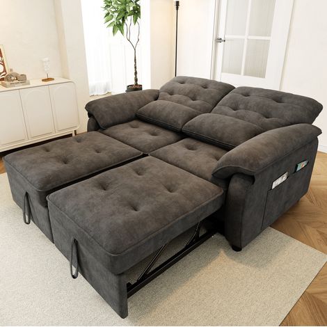 Sofá cama 2 plazas 142x90x86,5 cm chenilla gris, 3 en 1 con función cama - CHICFURN (1/5)