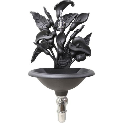 Fontana a muro Calla colore ghisa per casa e giardino con rubinetto e sifone in ottone finitura a scelta : cromato