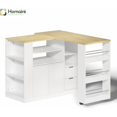 Desserte de cuisine blanc avec rangement et couchage coulissant en mdf 115 x 50 x 92 cm HOMAIRE (1/5)