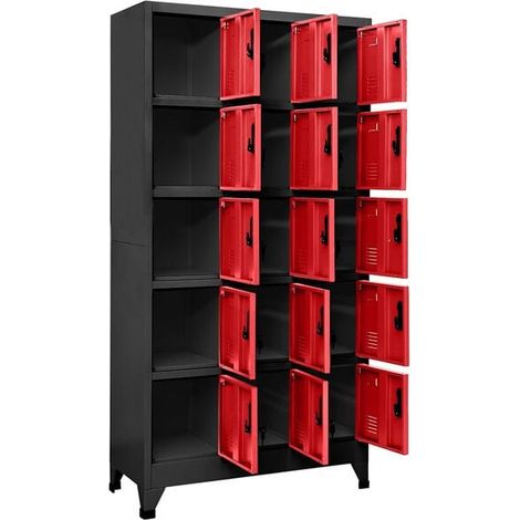 Armoire de Rangement en Acier 90x40x180 cm, Casier Métallique avec Portes, Meuble de Stockage Robuste Gris Anthracite et Rouge pour Bureau, Garage ou Atelier (1/5)