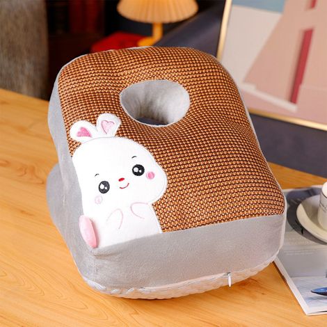 Coussin de sieste double face à motif dessin animé, coussin de bureau, indispensable pour la sieste d'été des étudiants : frais, respirant et confortable. Coussin de sieste en forme de lapin. (1/3)