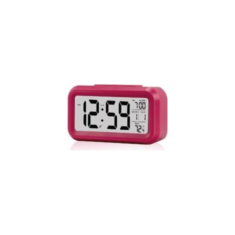 Sveglia digitale compatta, schermo LCD da 5 pollici, con funzione snooze, calendario, visualizzazione allarme temperatura, facile da installare sul comodino (rosso) - Crezuo