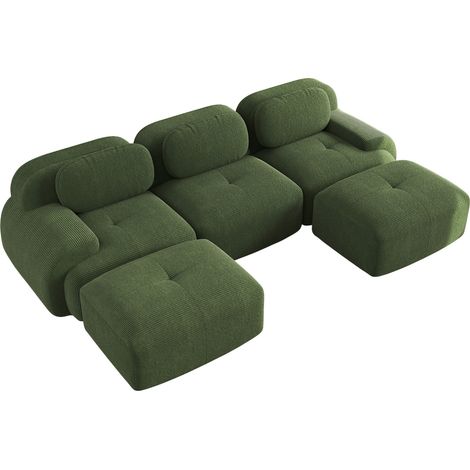 Sofá modular en U de tela efecto terciopelo verde, sin montaje, 298x178x70 cm (1/5)