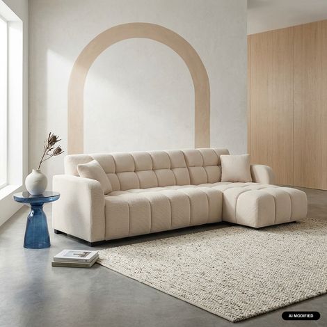Canapé d'angle réversible tissu capitonné 3 places - Dot Tissu Blanc cassé (1/5)