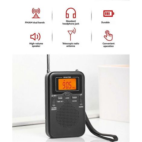 Tragbares Taschenradio mit AM/FM-Empfang, 2-Band-Digitalradio, Audioübertragung