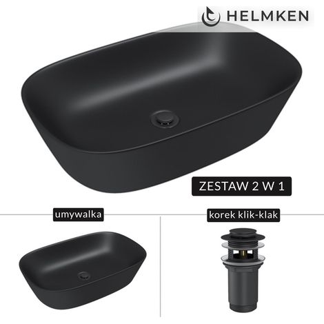Helmken 39360001 Aufsatzwaschbecken (60x38) Schwarz + Click-Clack-Ablauf, Mattschwarz (1/5)