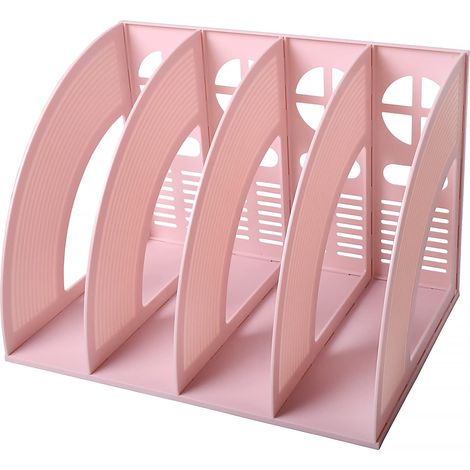Portariviste e portadocumenti verticale in plastica a 4 scomparti (rosa). (1/4)