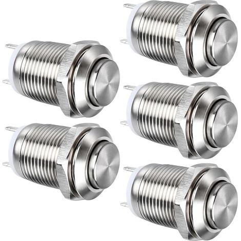 GUUZI Lot de 5 Boutons Poussoirs Momentanés en Métal Etanche SPST Sans Bouton Momentané 2A (1/5)