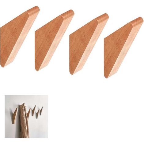 Set mit 4 Wandhaken aus Holz im Vintage-Stil – Haken zum Aufhängen von Kleidung, Mänteln, Hüten und Handtüchern im Eingangsbereich – Inkl. Schrauben – 14,2 x 2 x 4,4 cm – Teakholz