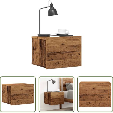 Bois d'ingénierie -  Table de chevet murale vieux bois 40x32x30 cm (1/5)