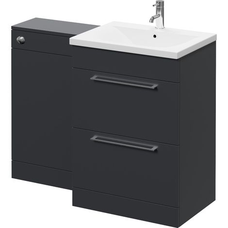 Napoli 460 Gloss Grey 1100mm 2 Drawer Vanity Unit Toilet Suite with Glide Basin - 1100mm - Chrome 320mm HandleWithout Kingston Toilet Pan
