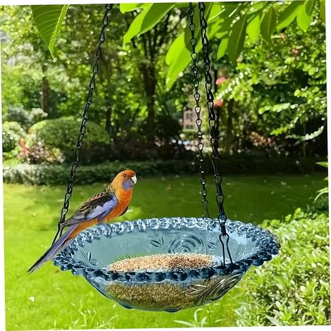 Hanging Bird Bath Tub Blue, Portable Hanging Design  Garden Wild Bird Feeding & Bathing Tool (1/5)