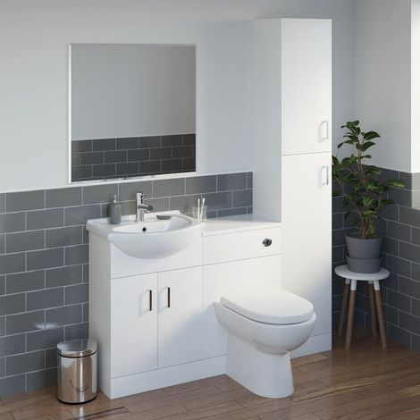 550mm White Vanity Unit Basin Sink and Toilet Tall Unit Bathroom Furniture Suite (1/5)
