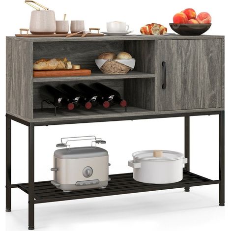 Barschrank mit weinregalen und ablageflachen konsolentisch aus holz mit metallrahmen fur esszimmer 100 x 35 x 83 cm grau