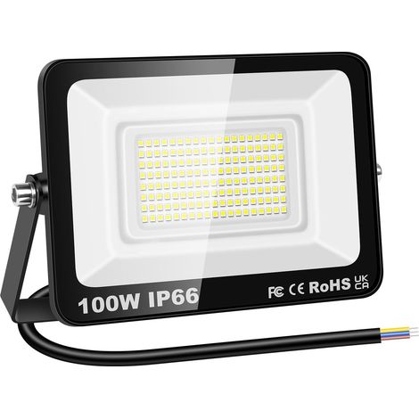 1x 100W Projecteur d'extérieur Led, 10000LM Luminaire Exterieur, IP66 étanche Éclairage de Sécurité Extérieur, Projecteur led lampe de Patio Garage Terrasse Jardin Chantier, 6000K Blanc Froid