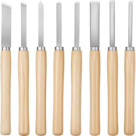Outils Tournage pour Tour à Bois, 8 PCS, Ciseaux à Bois Lame Acier Carbone, avec 2 Outils Obliques, 1 Pointe de Lance, 1 Outil de Séparation, 1 Bec Rond, 3 Gouges, pour Débutants, Amateurs, Pro (1/5)
