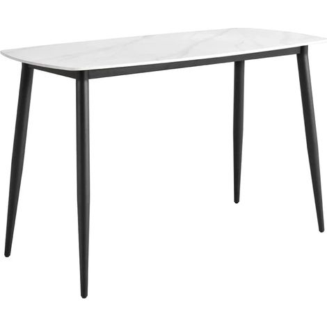 Table haute 140 cm plateau arrondi céramique blanc marbré - RYDER (1/5)