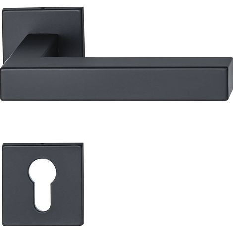 Poignée carrée sur rosace plate PZ en acier inoxydable noir mat (1/3)