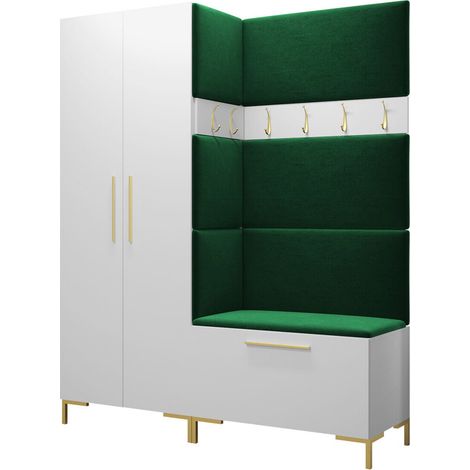 Meuble d'entrée Nomal I, Blanc, 196x158x44cm, Tissu, Stratifié, À poser, Murale