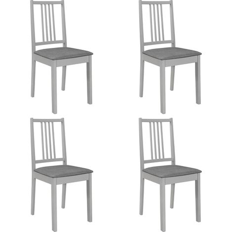 Esszimmerstühle mit Polstern 4 Stk. Grau Massivholz
