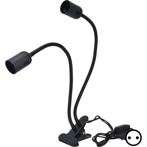 Support de lampe de Table E27/E26 noir, Double tête réglable à 360 degrés, matériau Durable, support de lampe à Clip, prise 100-240VEU (1/5)
