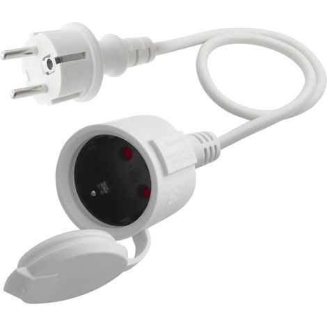 Rallonge électrique d'extérieur Court, Câble d'extension Blanc, 3x1,5 mm² 16A 250V IP44, pour la Maison (Blanc- Régulier, 0.5) (1/5)