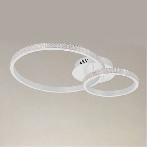 TRADE SHOP - Plafoniera Led 48 W 2 Cerchi Effetto Cristallo Telecomando Moderno Bianco 31777 -