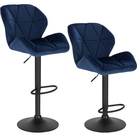 Woltu – Tabourets de bar réglables en hauteur 2 pièces – Siège en velours bleu – Dossier ergonomique – Structure en métal noir – Pivotants 360° (1/5)