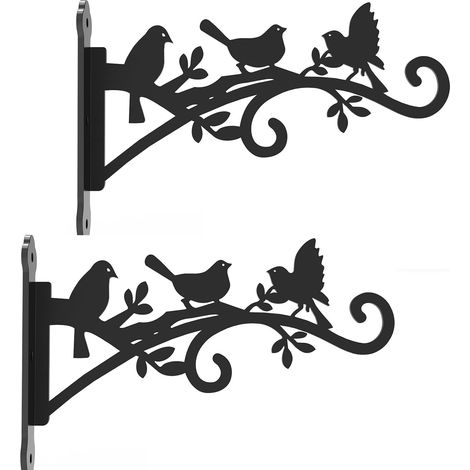 Soportes metálicos colgantes con forma de pájaro (juego de 2), ideales para colgar cestas de flores, plantas y comederos para pájaros. (1/5)