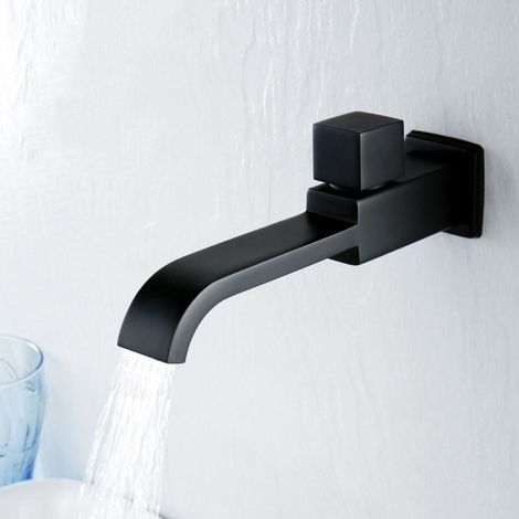 Robinet mural simple pour lavabo – laiton massif, finition noir mat, filetage G1/2 – accessoire salle de bain moderne