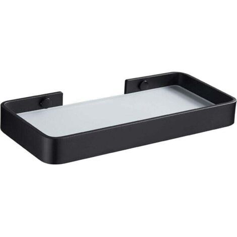 Étagère de rangement rectangulaire pour salle de bain en verre trempé Organisateur de douche sans clous, sans encombrement, noir (1/4)